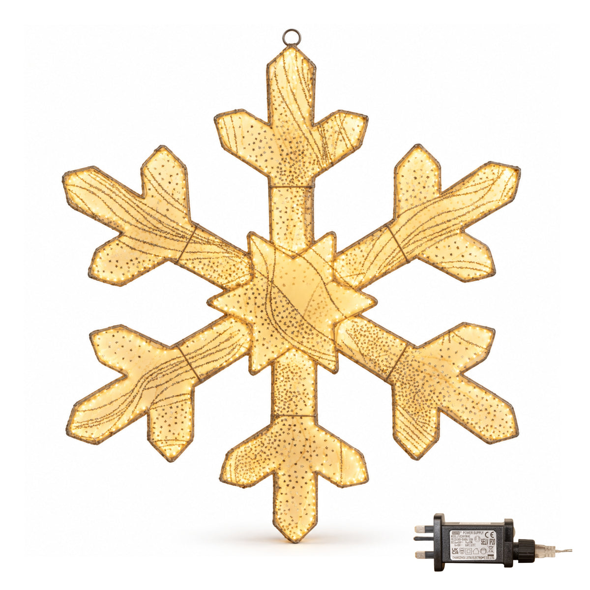 60cm Gold Light up Snowflake Christmas Decoration with Warm White LEDs