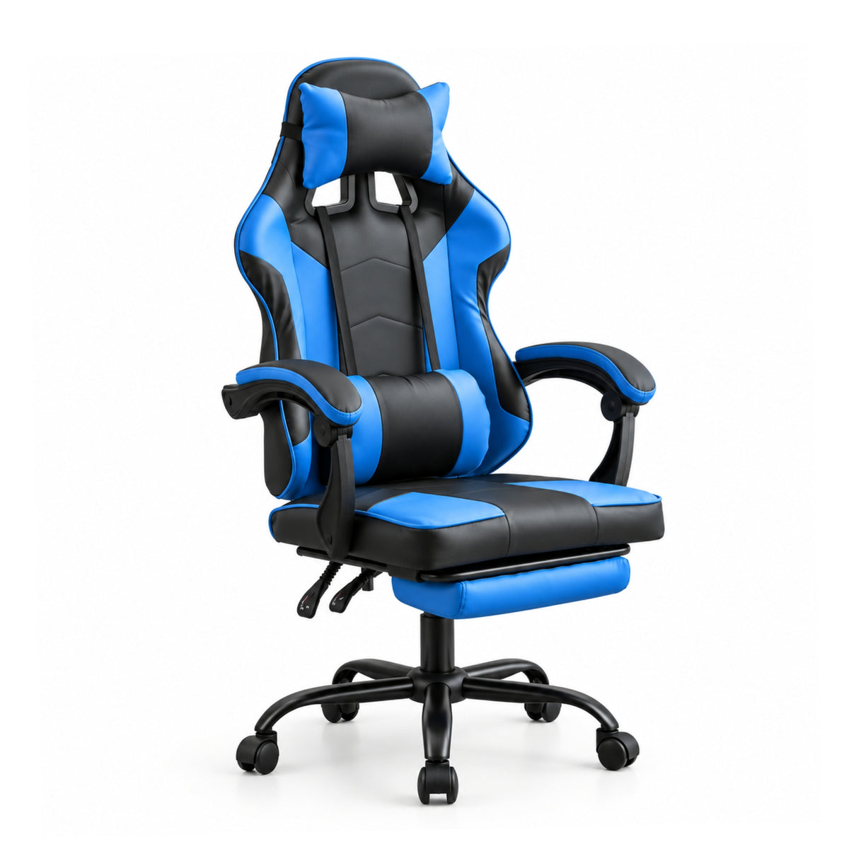 Ergonomic Gaming Chair with Footrest and Removable Pillows in Blue