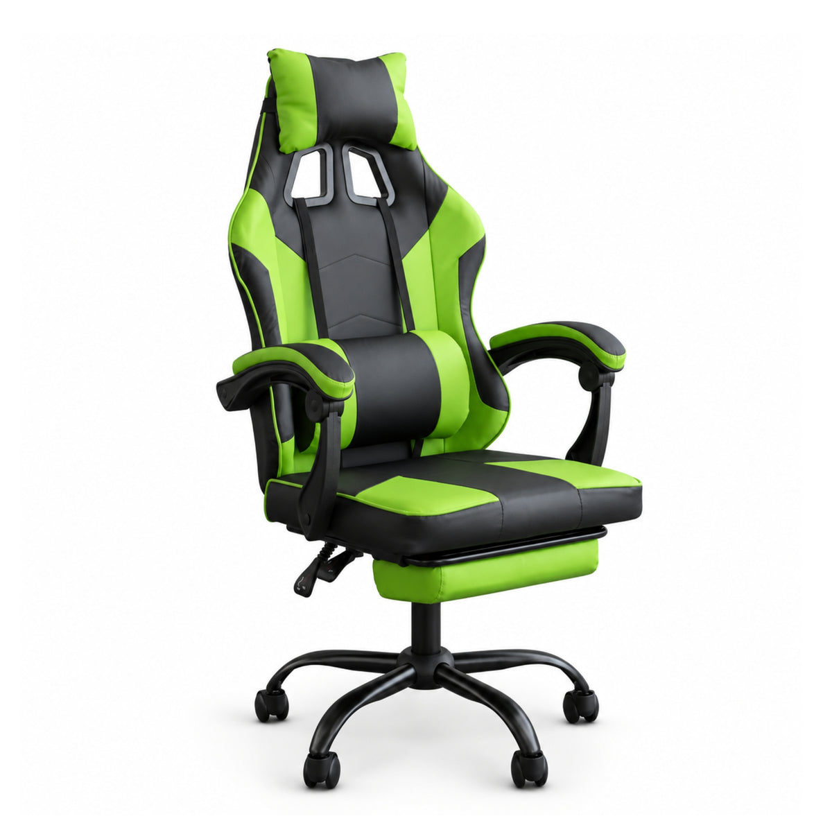Ergonomic Gaming Chair with Footrest and Removable Pillows in Green