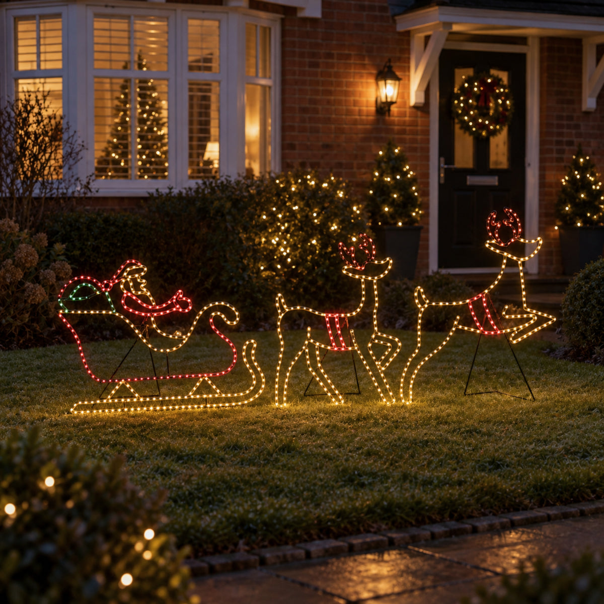 Santa’s Sleigh & Reindeer Light Up Christmas Silhouette with 662 LEDs