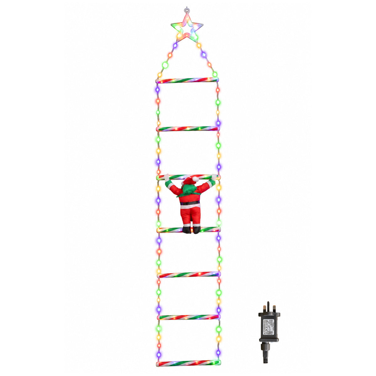 1.92m Light up Santa Climbing Ladder Christmas Decoration with Multi-Coloured LEDs