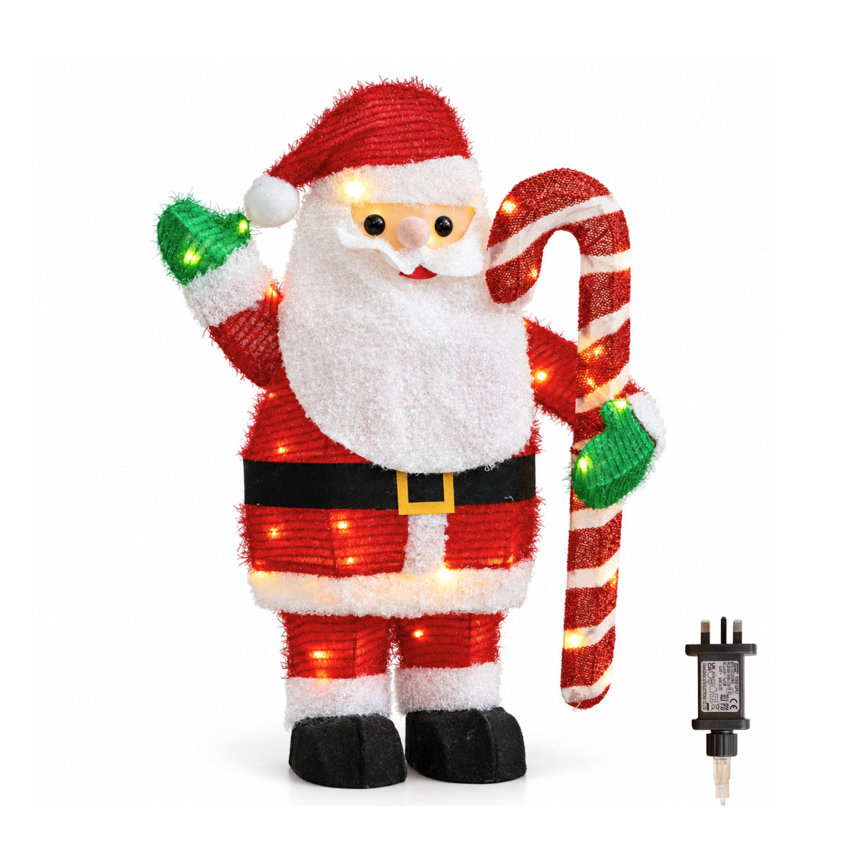 65cm Light Up Santa Claus with Candy Cane & 64 Warm White LEDs