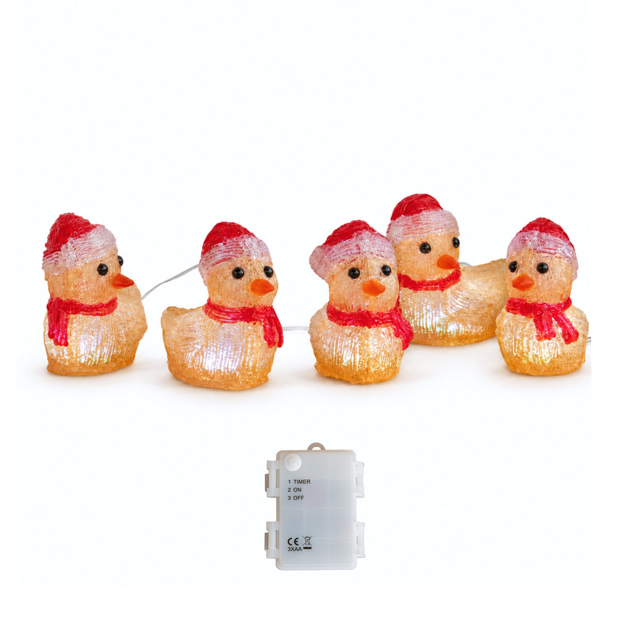 Set of 5 Light Up Acrylic Christmas Ducklings with Cool White LEDs