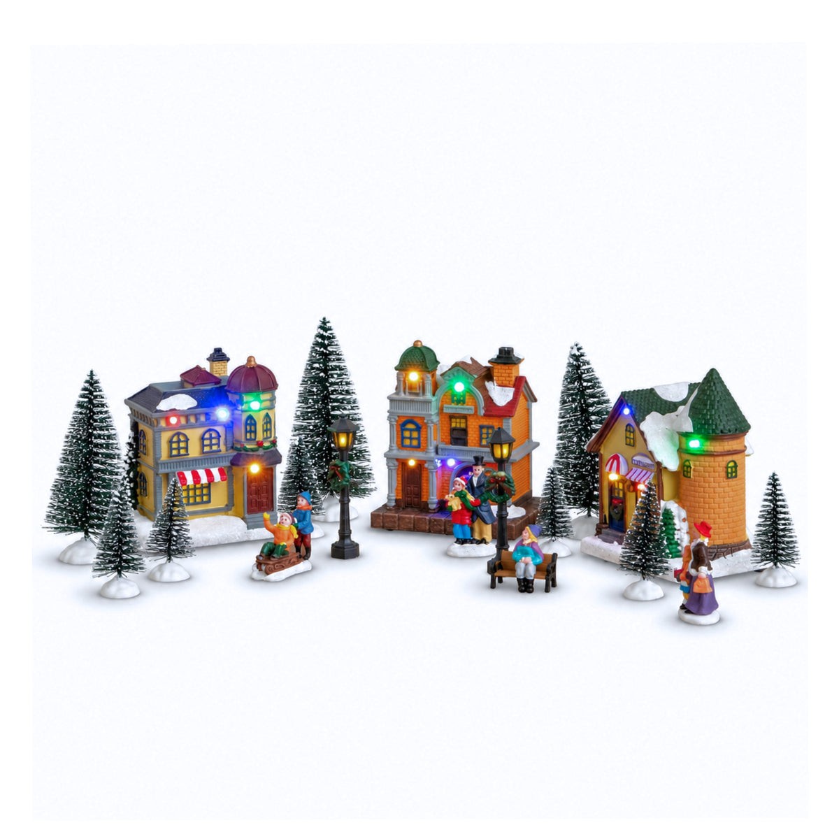 17 Piece Light Up Musical Christmas Avenue Village Scene