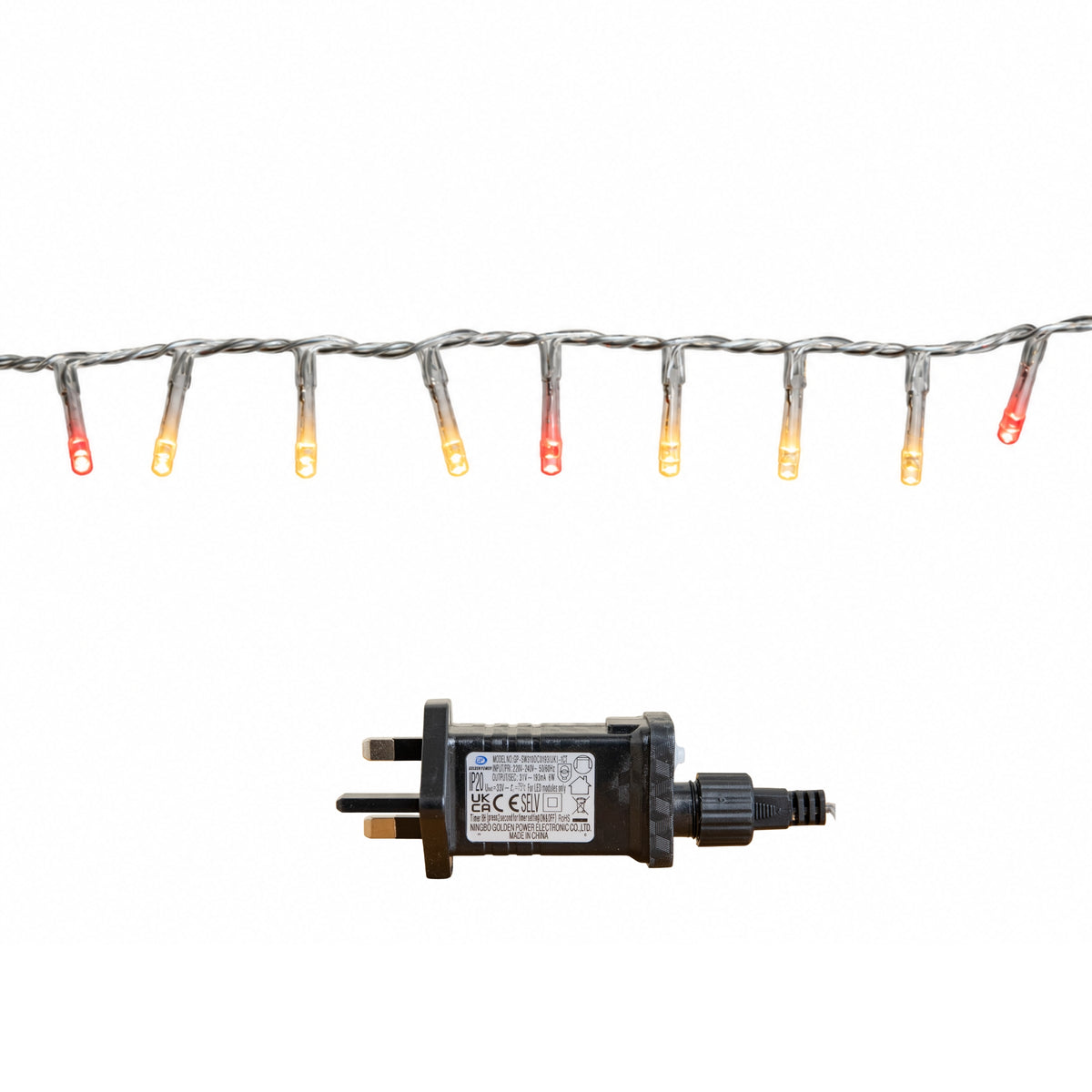 16m 200 LED SupaBrights Christmas String Lights in Red & Warm White on Clear Cable