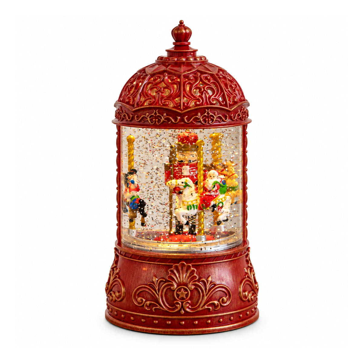 23cm Dual Powered Christmas Water Spinner Lantern with Rotating Nutcracker Scene