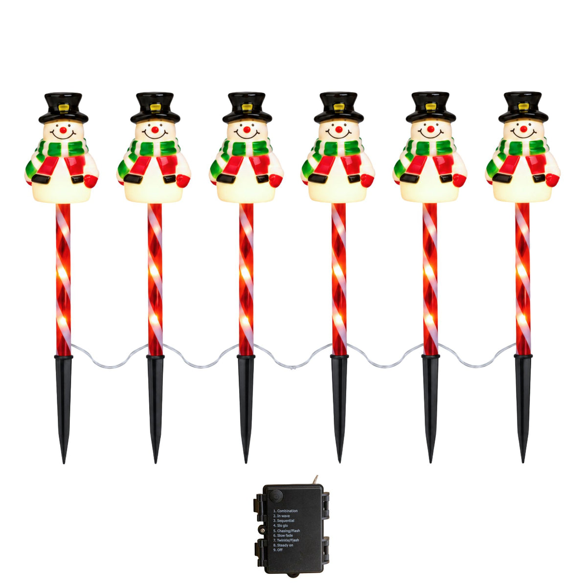 Set of 6 Frosty Snowman Christmas Path Lights with Warm White LEDs