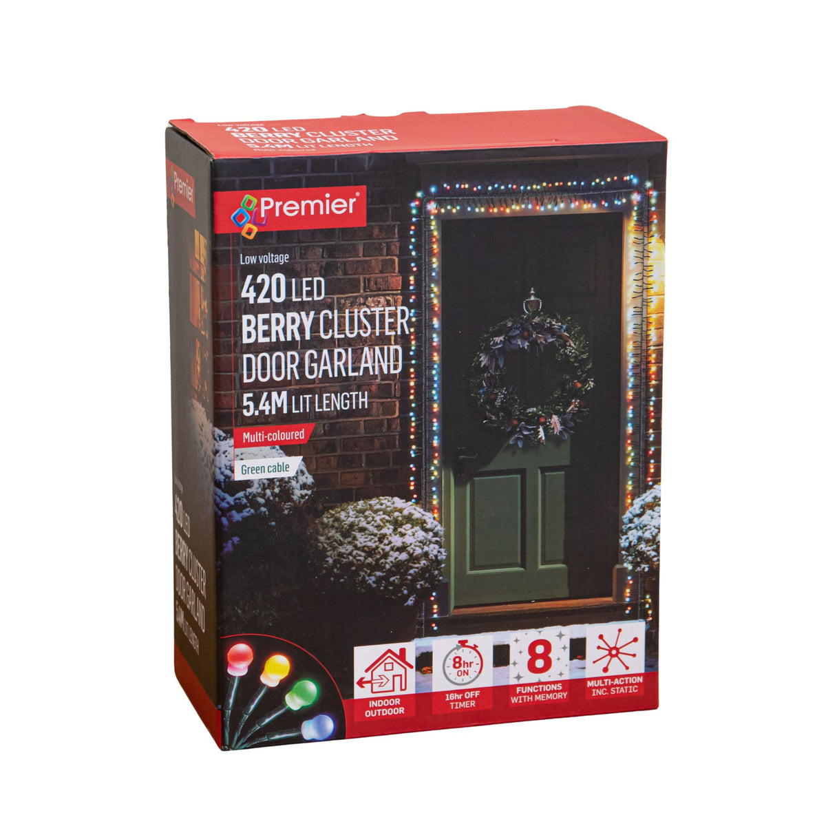 5.4m 420 LED Christmas Berry Cluster Lights Door Garland in Multi-Coloured