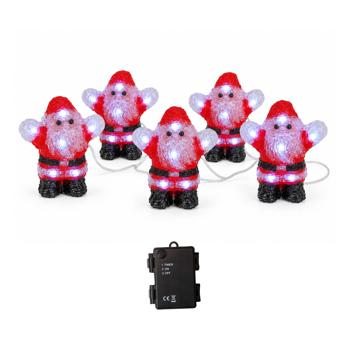 Set of 5 Acrylic Santa Christmas Lights with Cool White LEDs