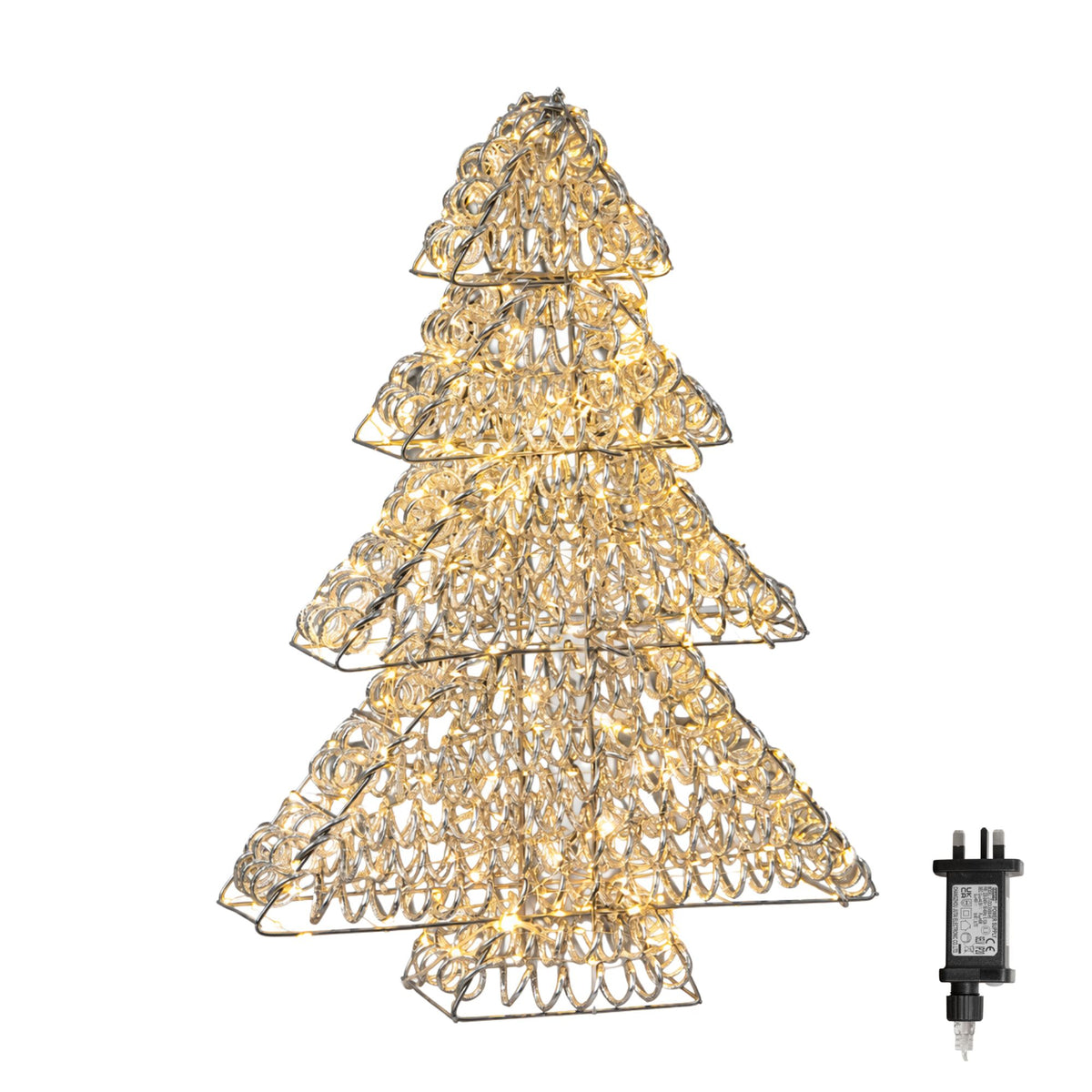 60cm Light up Silver Spiral Twirl Christmas Tree with Warm White LEDs