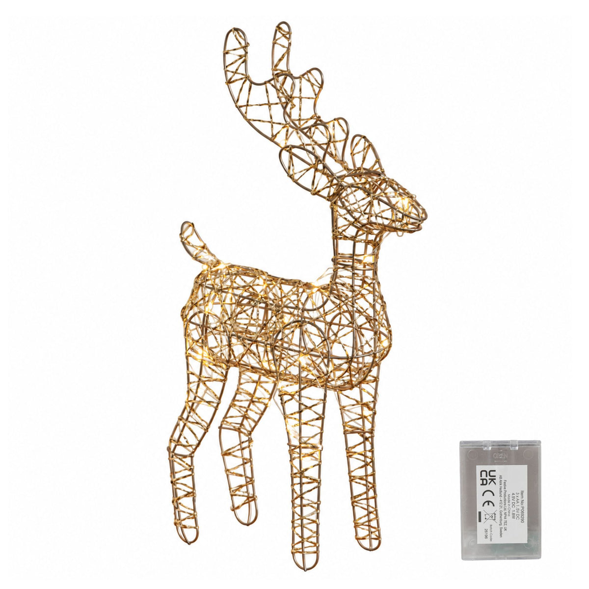 37cm Light up Gold Shimmer Christmas Reindeer with Warm White LEDs