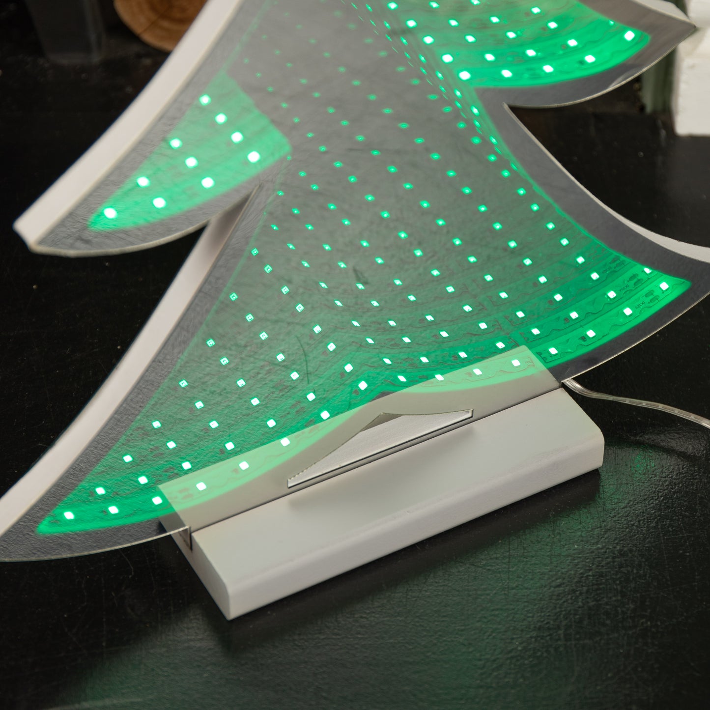 40cm Infinity Light up Christmas Tree Decoration with Green LEDs on Wooden Base