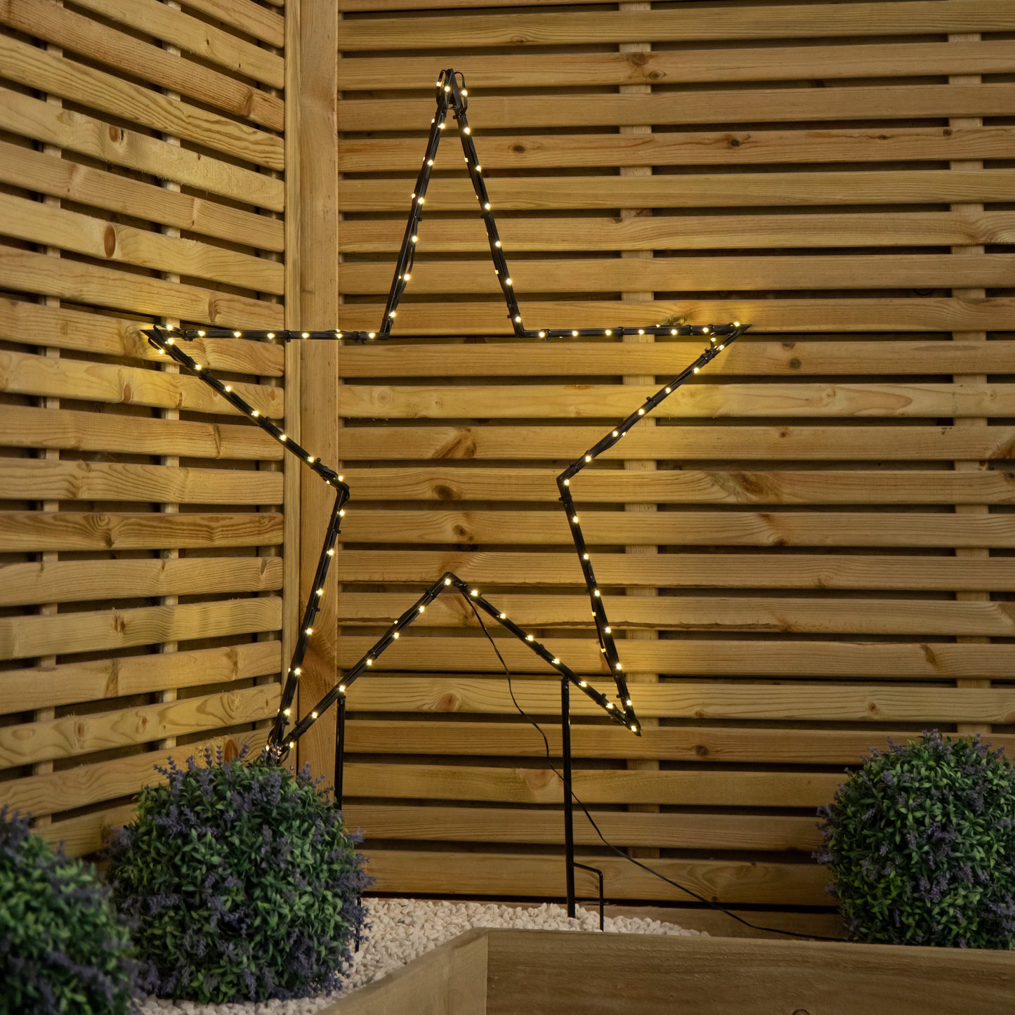 90cm Light up Dewdrop Metal Christmas Star with Garden Stake & Warm White LEDs