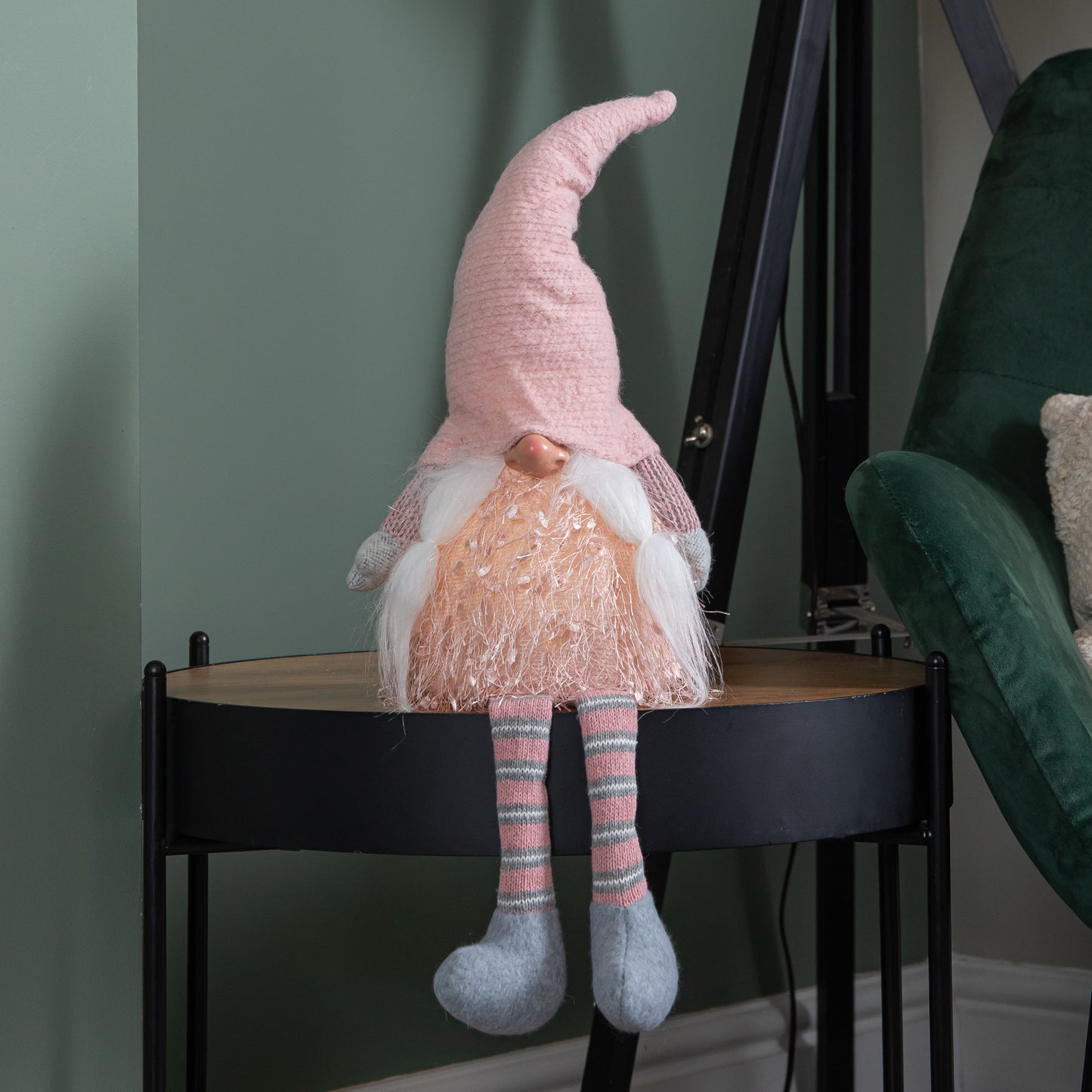 50cm Battery Operated Light up Female Christmas Gonk with Dangly Legs in Pink Hat