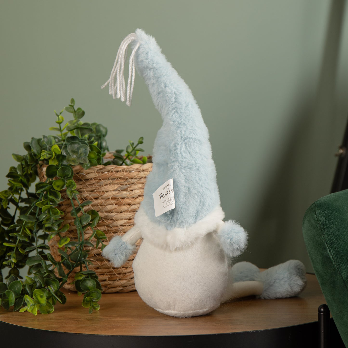 48cm Pastel Blue Plush Sitting Christmas Gonk with Dangly Legs Decoration