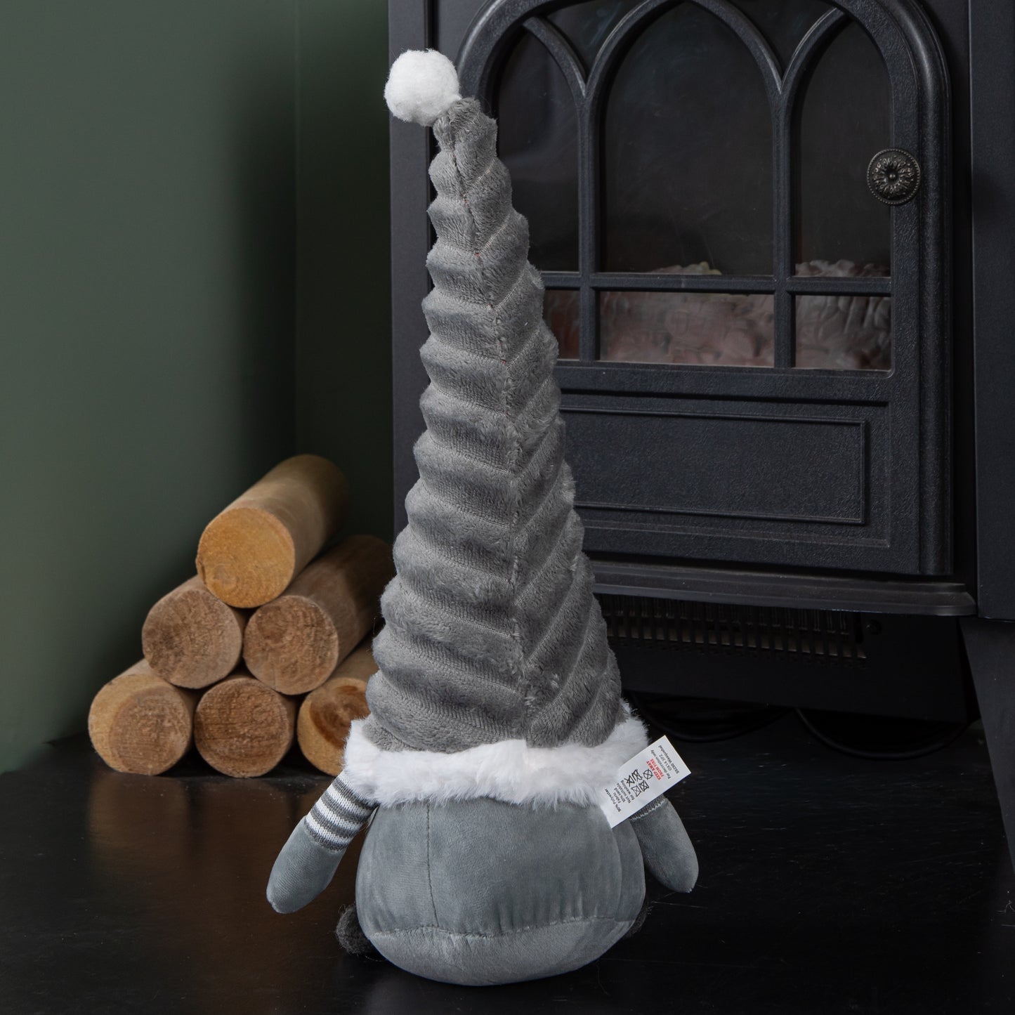 40cm Sitting Plush Christmas Gonk with Grooved Hat in Grey