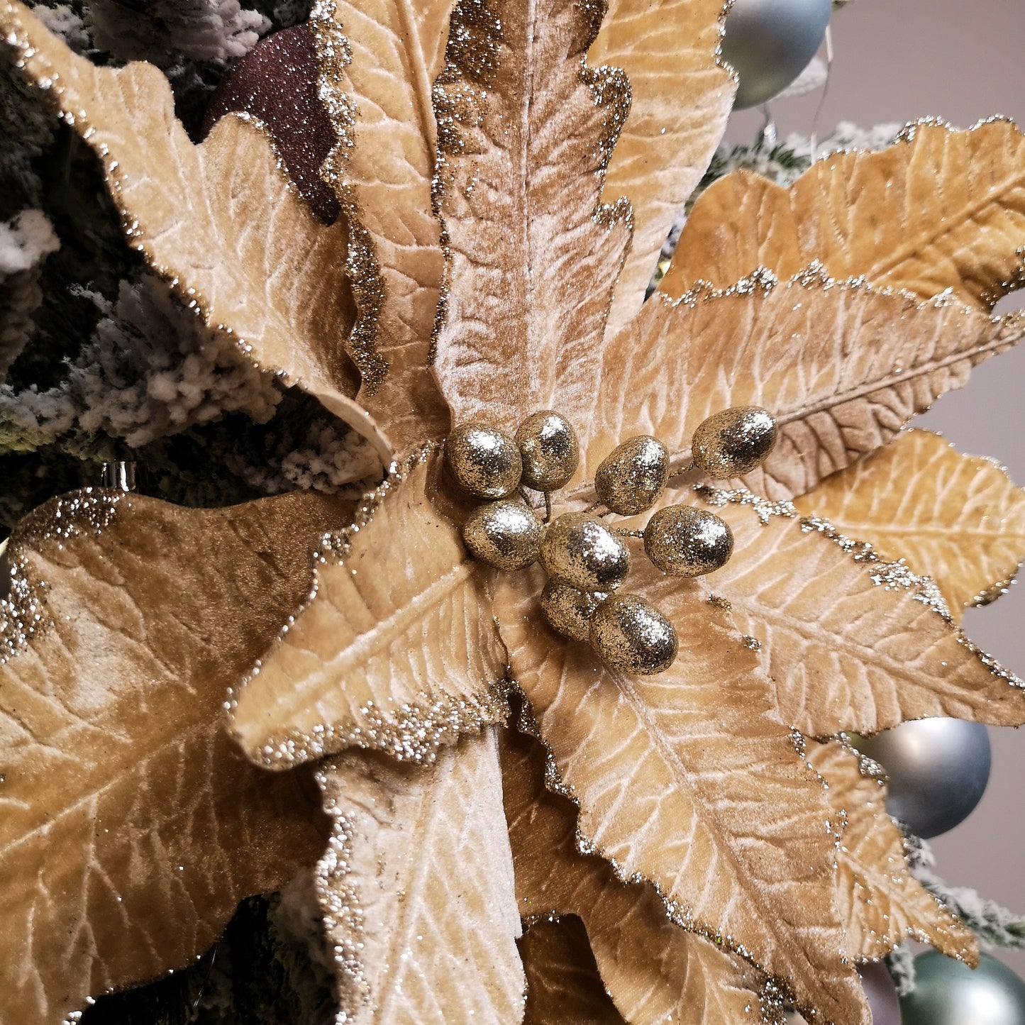 68cm Champagne Gold Velvet Poinsettia Stem Christmas Decoration