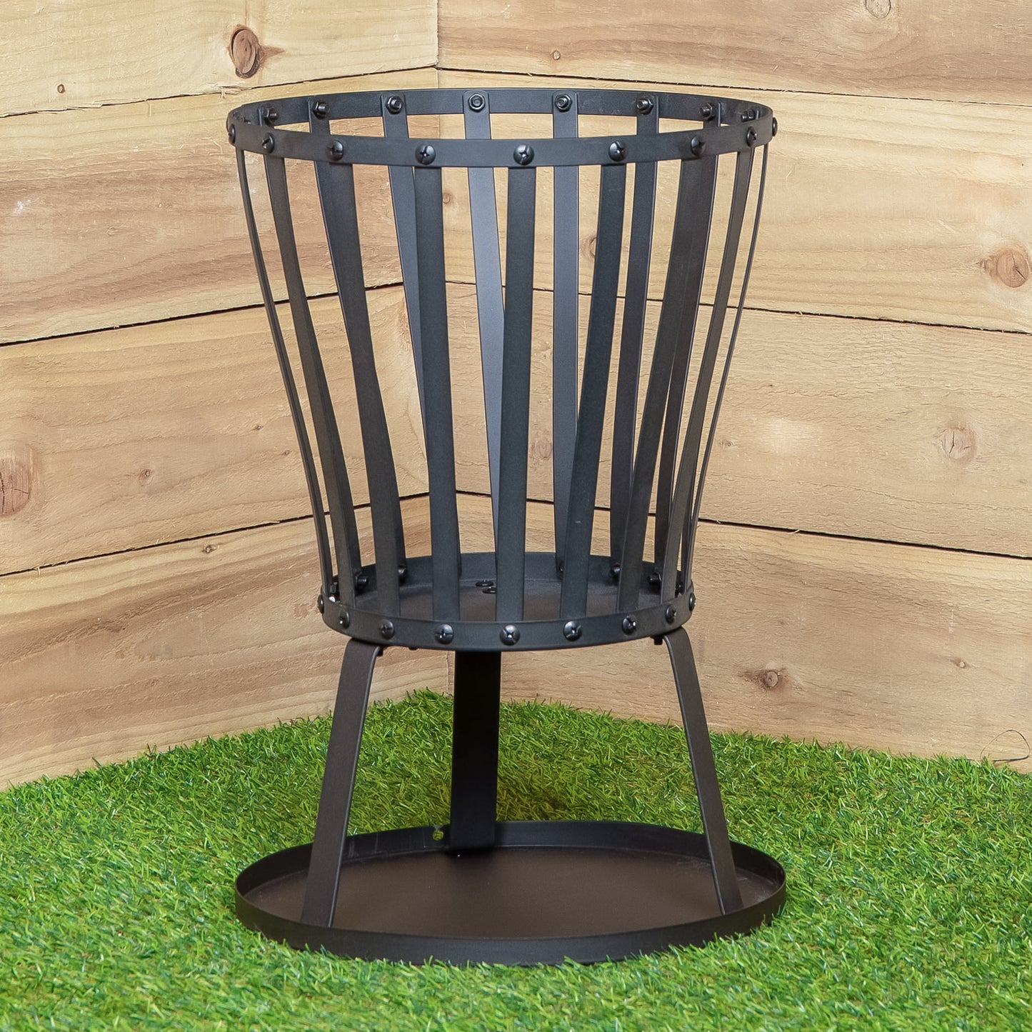 Set of 2 35cm Outdoor Black Steel Garden Log Burner Fire Basket