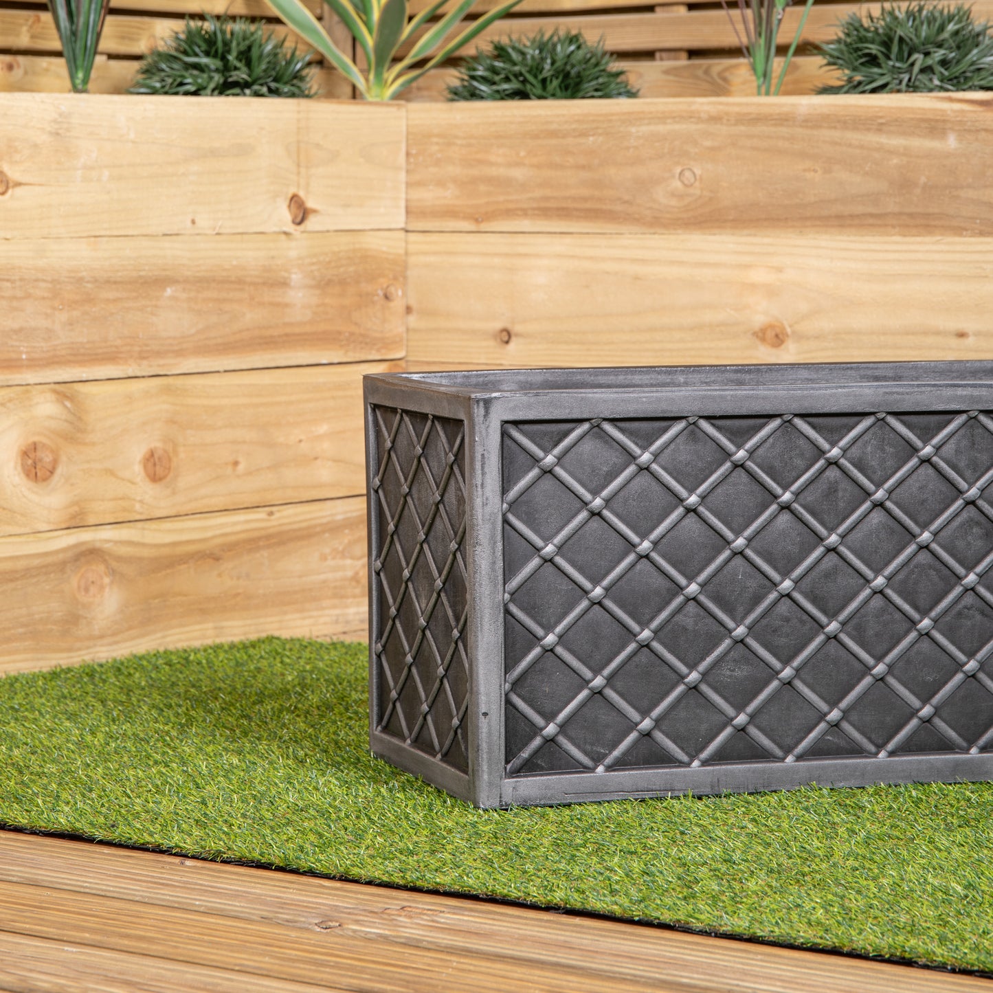 70cm Lazio Grey Plastic Pewter Effect Garden Patio Plant Pot Planter