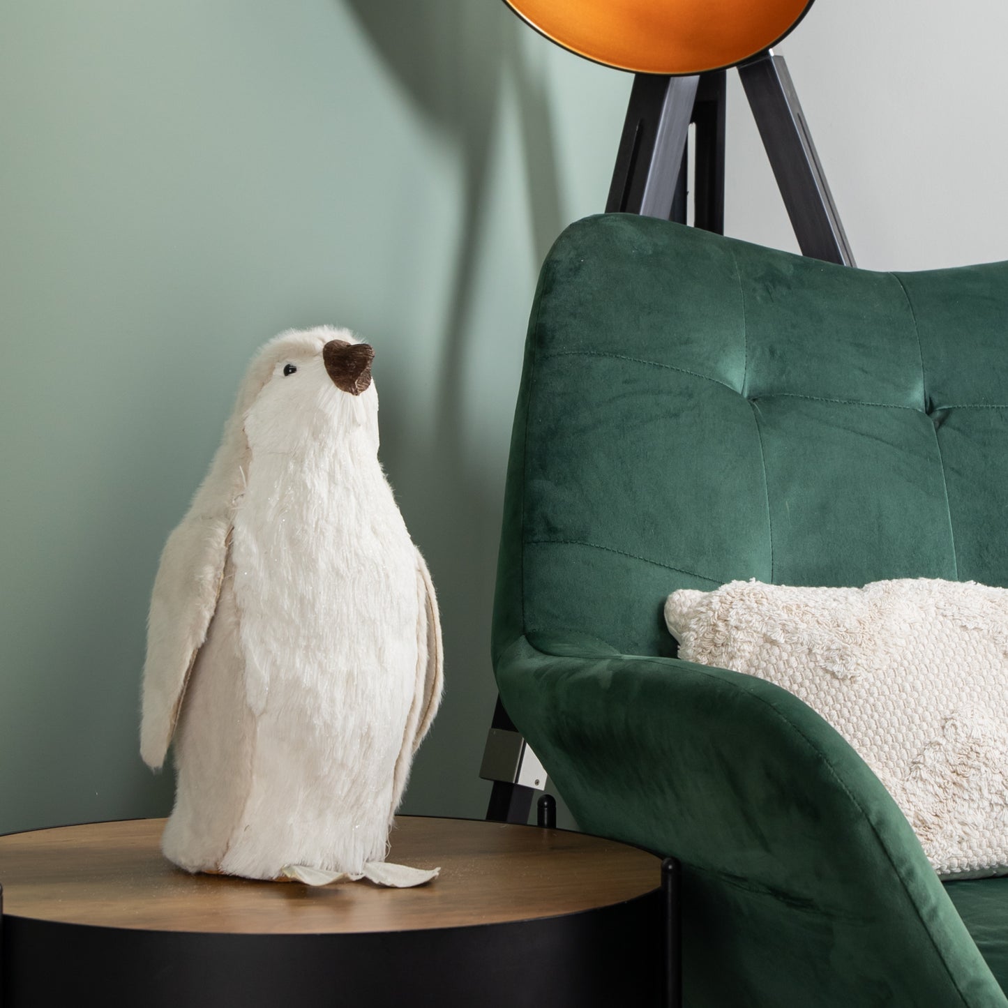 33cm Indoor Standing White Bristle Penguin Christmas Decoration