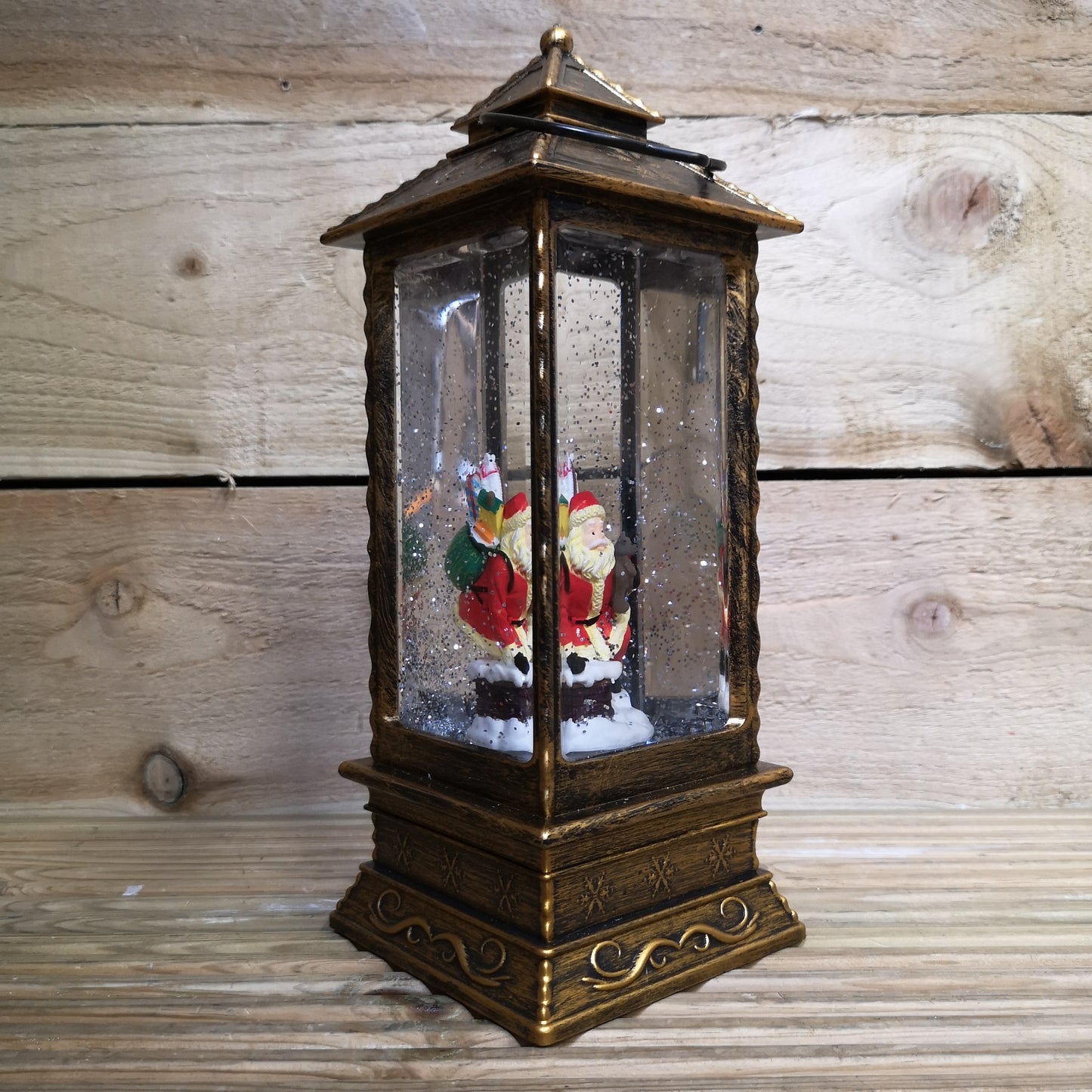 27cm Premier Christmas Water Spinners Antique Effect Lantern with Santa Scene Dual Powered