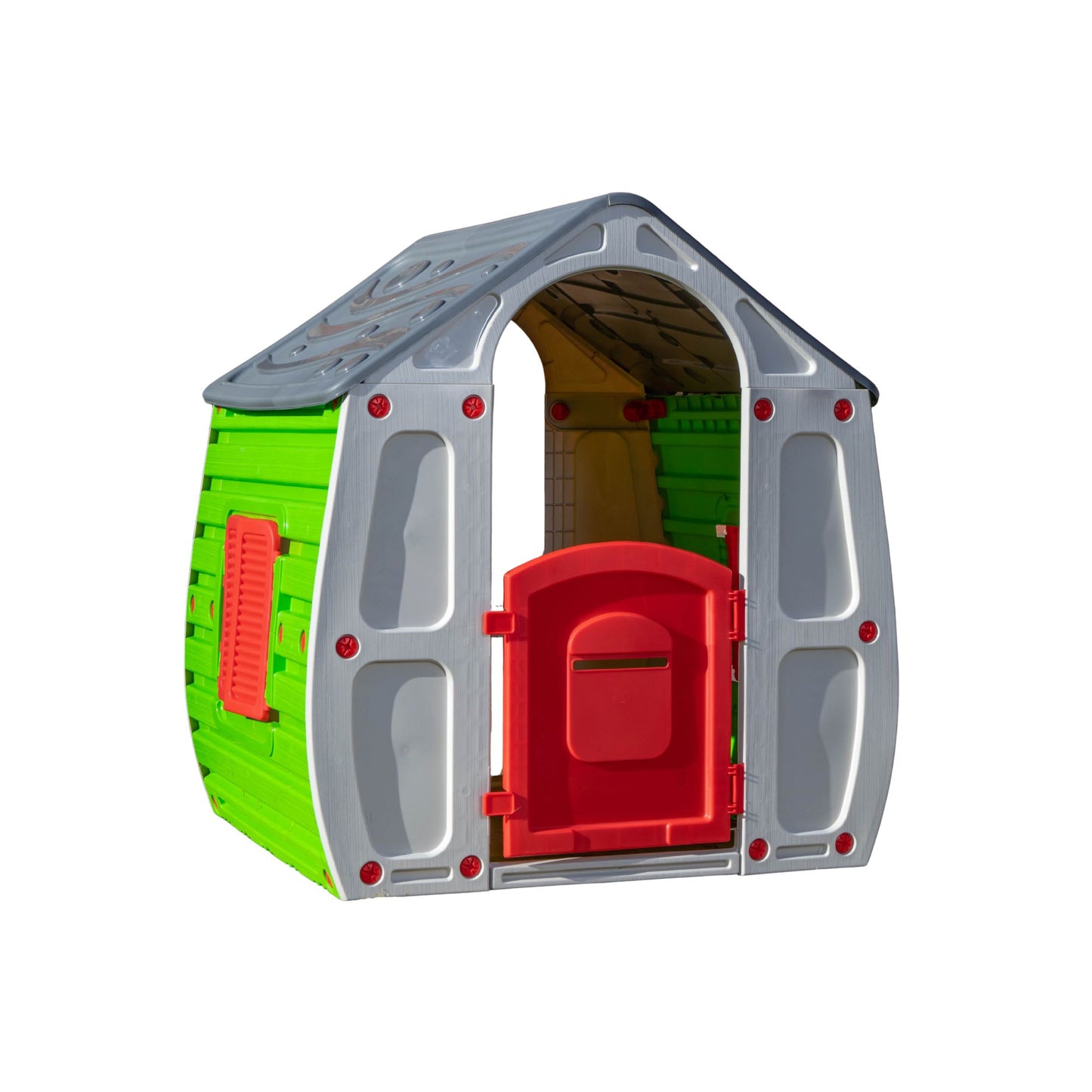 1.09m Grey & Green Kids Indoor Outdoor Plastic Wendy House Magical Playhouse