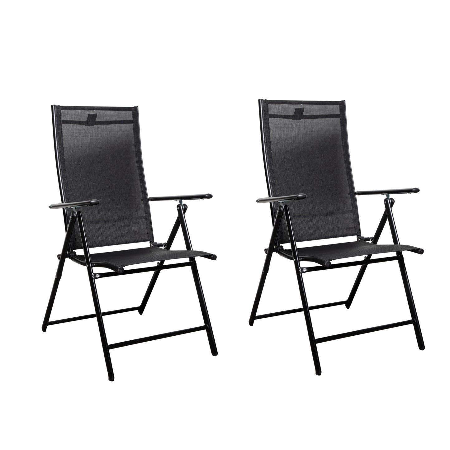 2 x Multi Position High Back Reclining Garden / Outdoor Folding Chair in Black