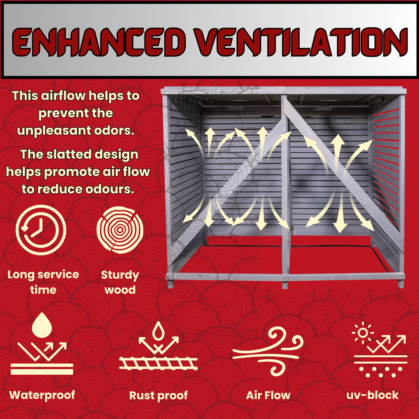 Factory Seconds 1.35m x 1.14m Large Grey Wooden Outdoor Garden Double Wheelie Bin Store Storage for 2 Bins