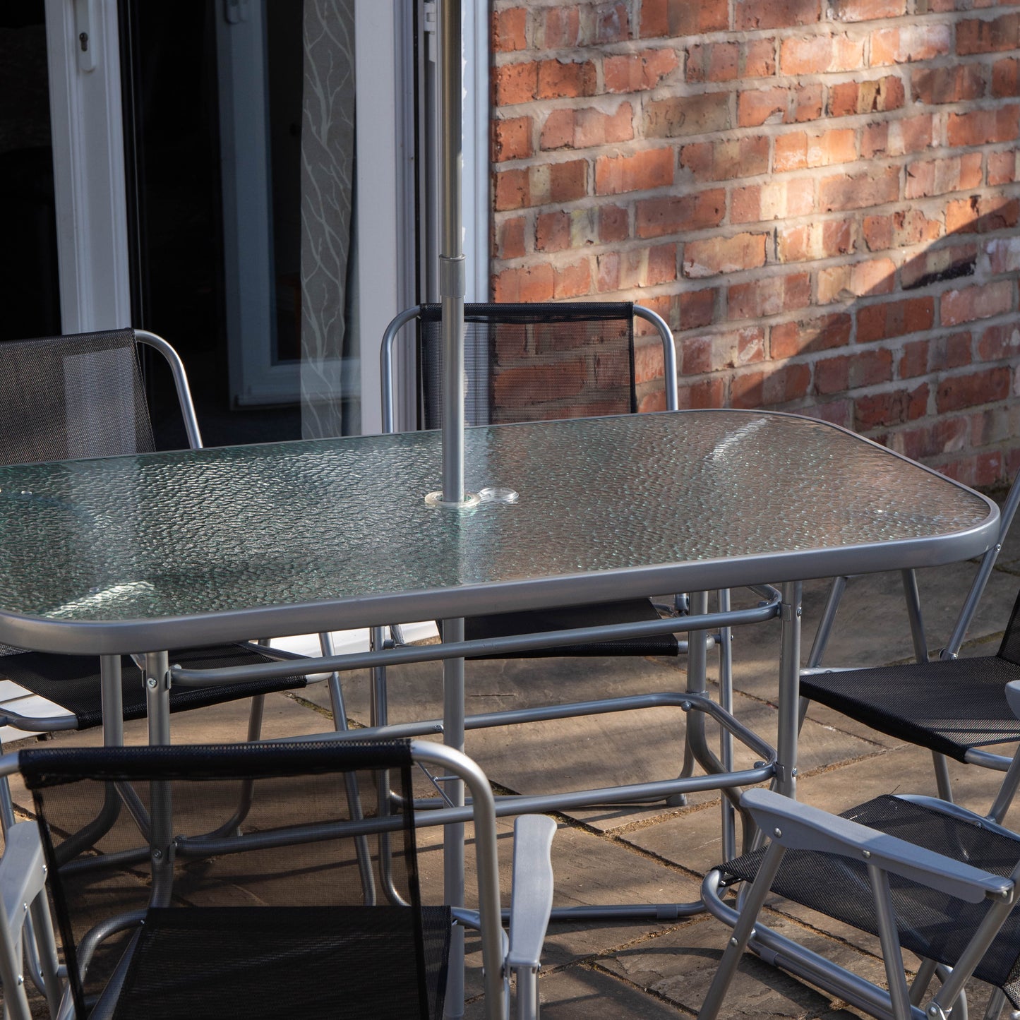 6 Person Garden Furniture Patio Set Table, 6 Chairs & Parasol