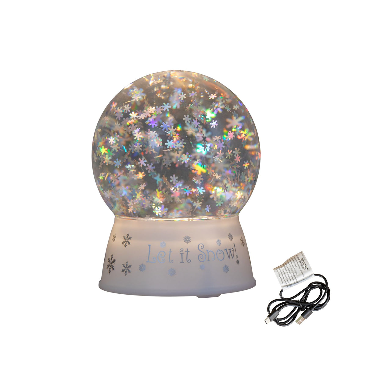 15cm Dual Powered Light up White Christmas Snowflake Water Spinner Globe with LEDs