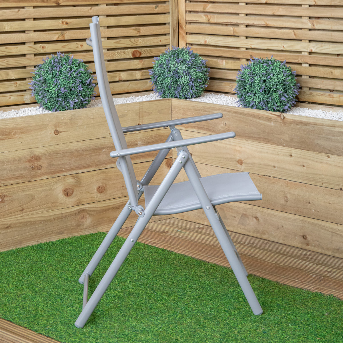 Set of 2 Outdoor Garden Patio Multi Position Reclining Folding Chair in Grey