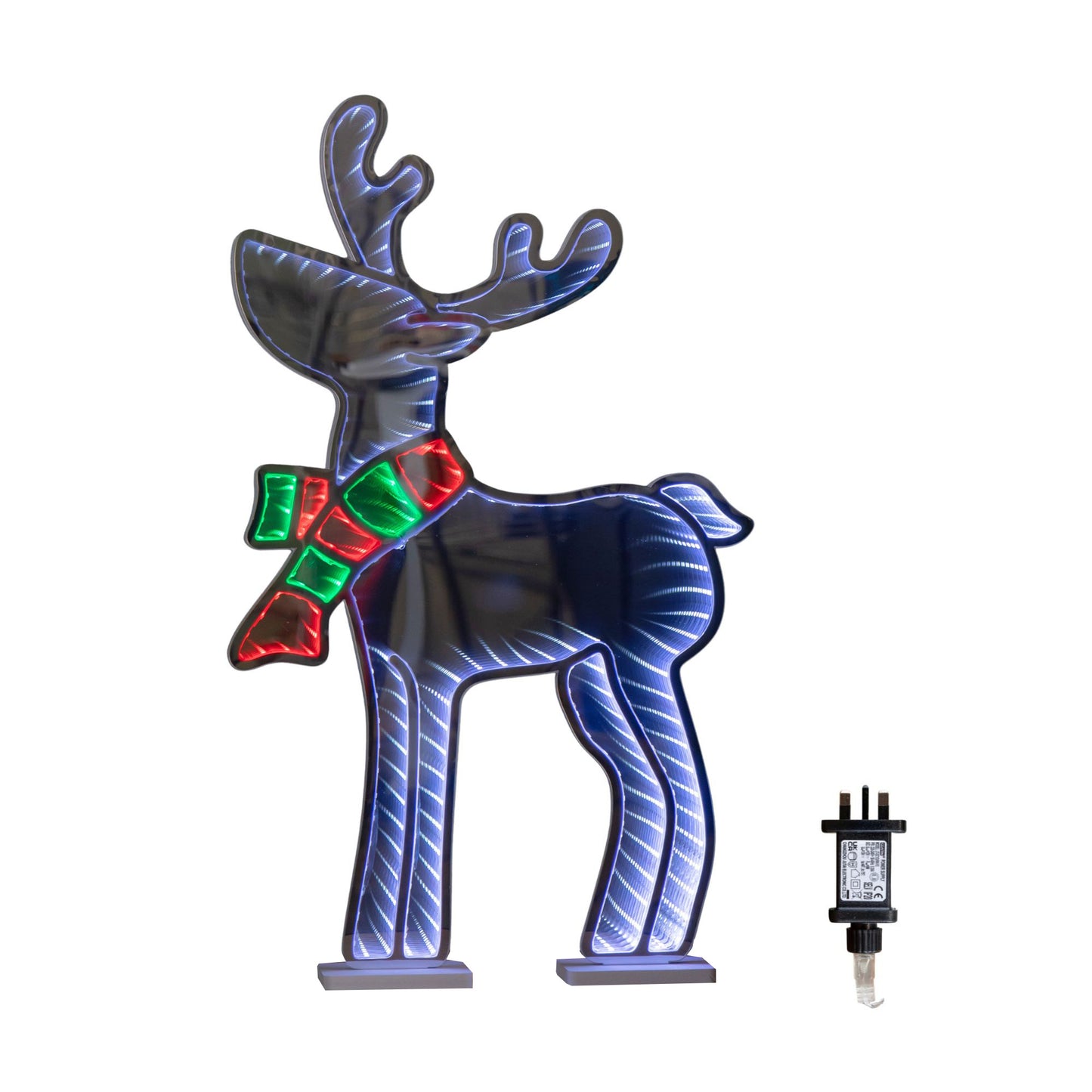 60cm Light up Standing Reindeer with Scarf Christmas Infinity Decoration with Multi-Coloured LEDs