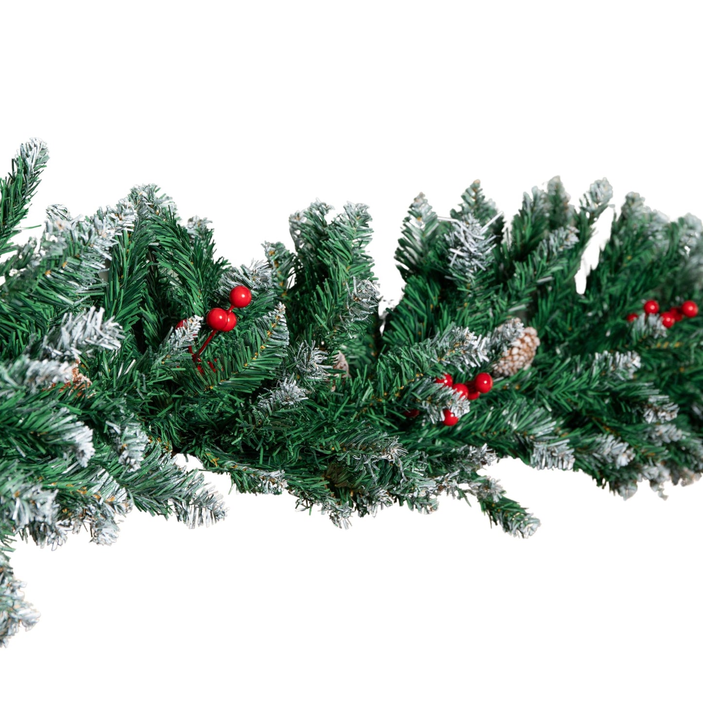 2.7m Snow Tipped Christmas Garland with Red Berries, Cones & Bullet Tips