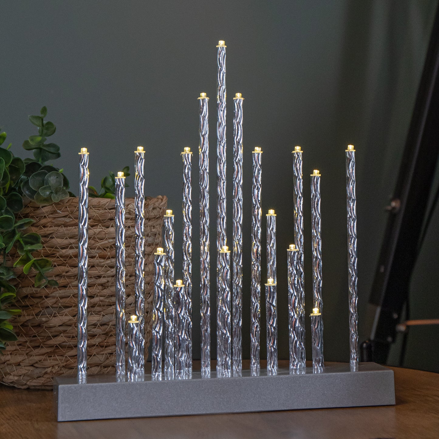 27cm Battery Powered Light up Christmas Candlebridge in Silver with 20 LEDs
