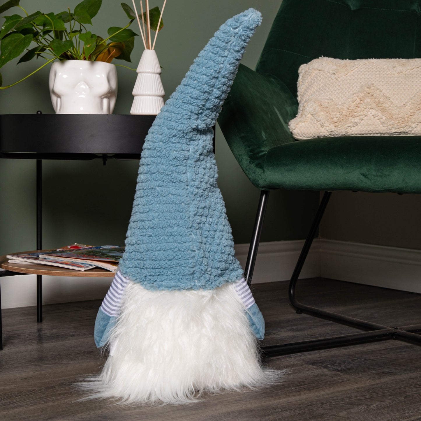 65cm Blue Sitting Christmas Gonk Decoration with Knitted Hat