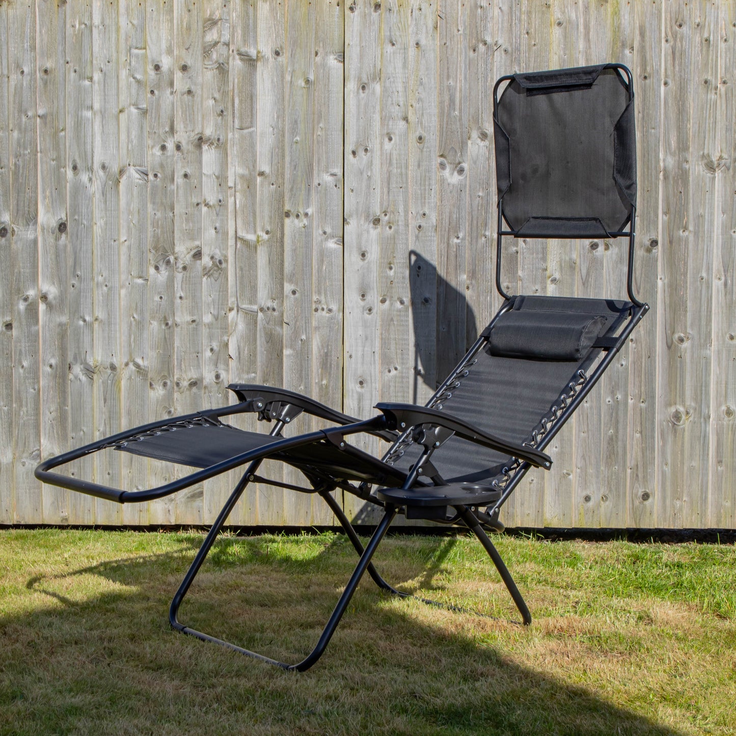 Multi Position Garden Gravity Relaxer Chair Sun Lounger with Sun Canopy in Black