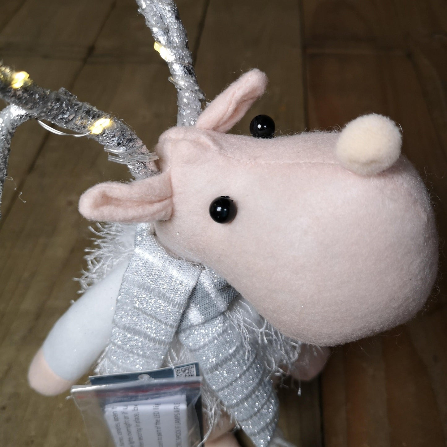 40cm Battery Operated Plush White Christmas Reindeer with LED Lit Antlers