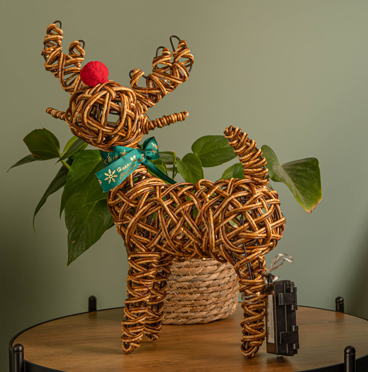 37cm Battery Operated Light up Brown Christmas Reindeer with Red Nose & 40 Warm White LEDs
