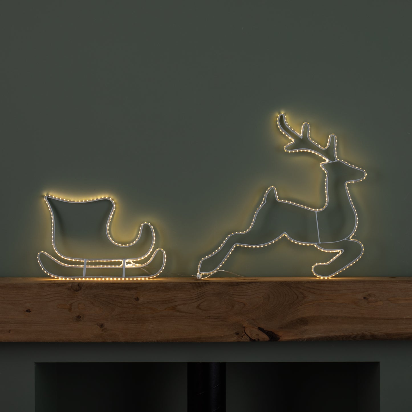 42cm Light up Hanging Christmas Reindeer and Sleigh Silhouette with Warm White LEDs