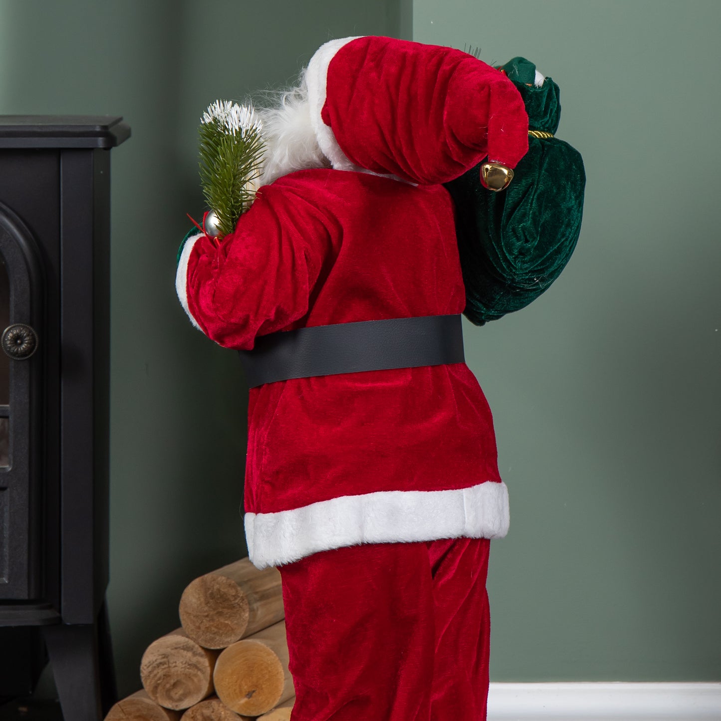 61cm Tall Standing Santa Claus Christmas Decoration with Green Sack
