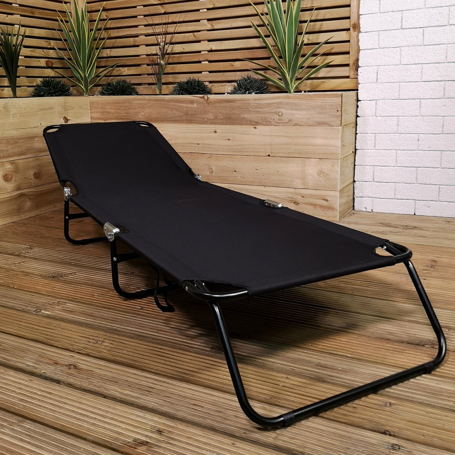 Factory Seconds: Black Outdoor Garden Patio Reclining Oxford Sun Lounger