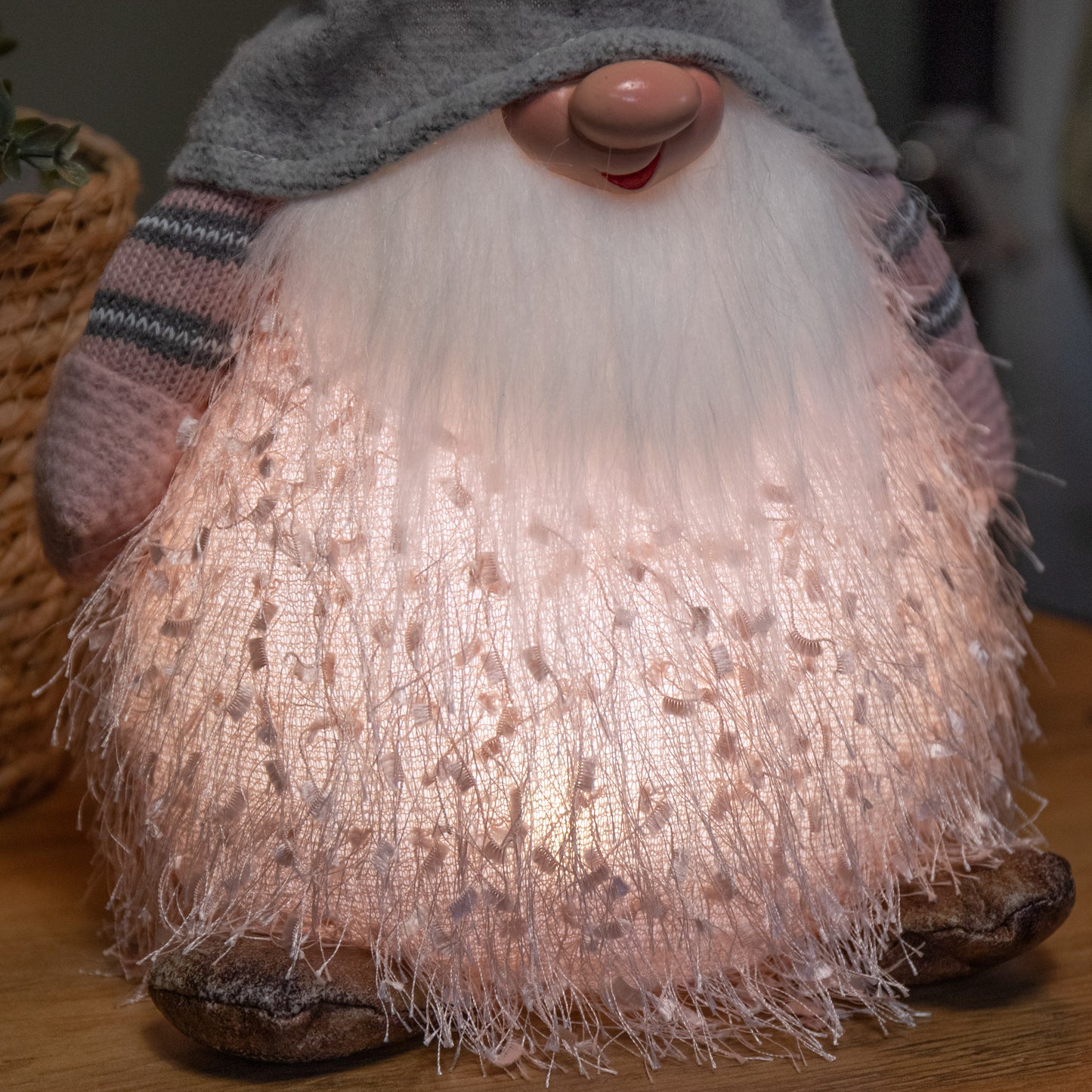 30cm Christmas Male Gonk with LED Light - Grey Hat