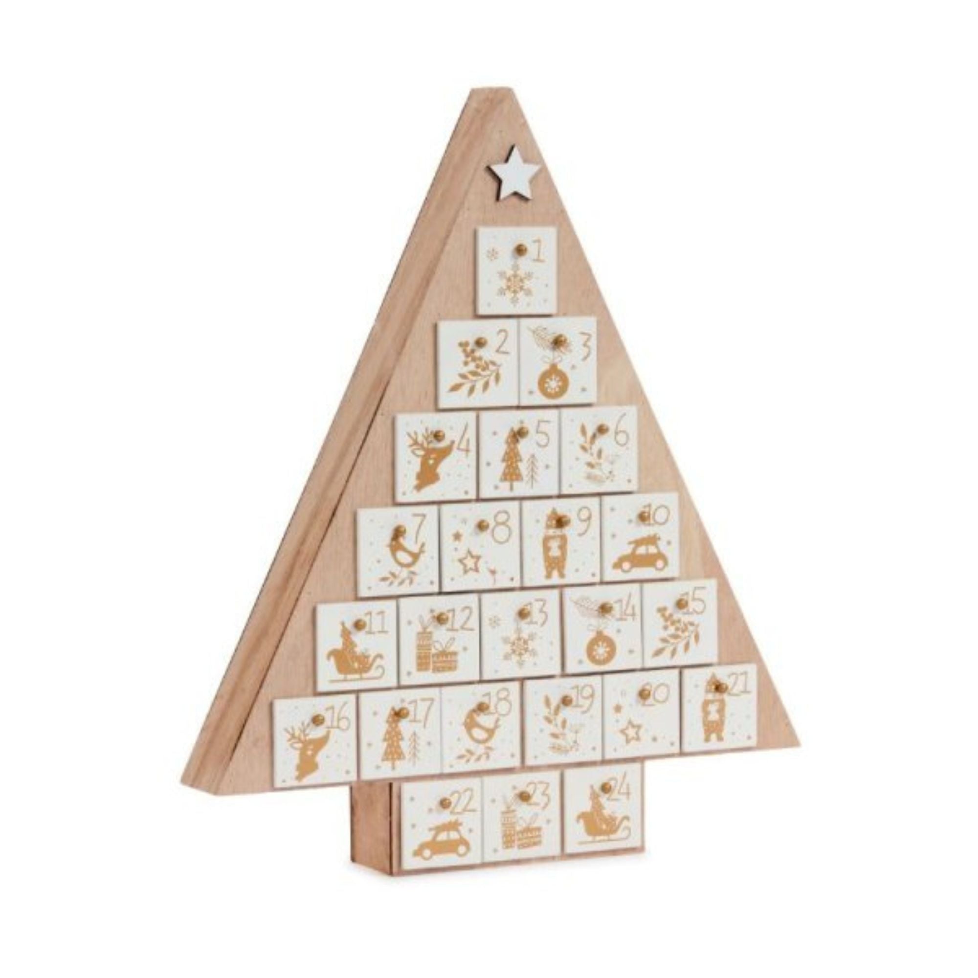 38cm Traditional Wooden Tree Advent Calendar Christmas Decoration with White Drawers