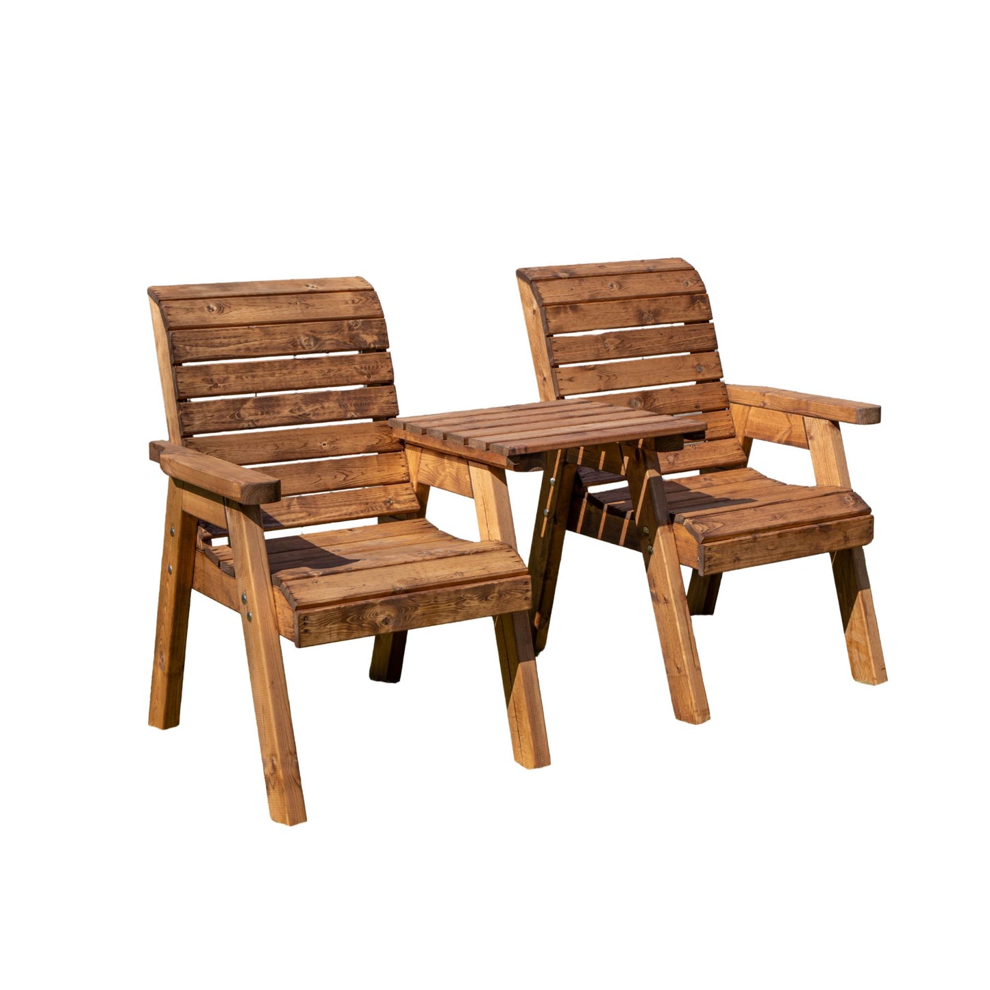 Charles Taylor Hand Made 2 Seater Chunky Rustic Wooden Garden Furniture Love Seat with Tray Assembled