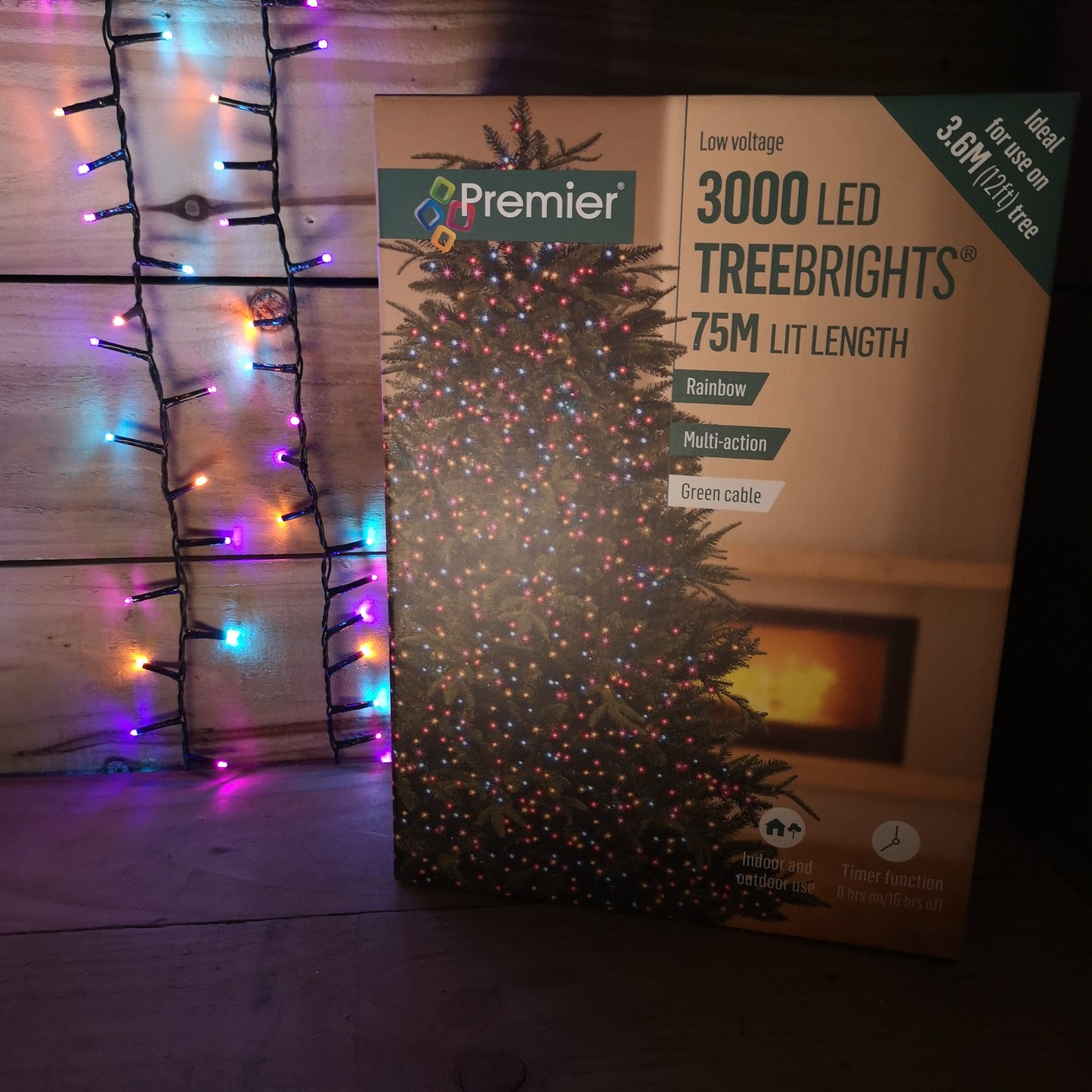3000 LED 75m Premier TreeBrights Indoor Outdoor Christmas Multi Function Mains Operated String Lights with Timer in in Rainbow