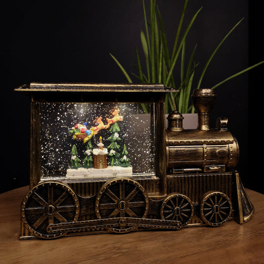 29cm Gold Water Spinner Christmas Train and with Santa Scene Decoration 2626