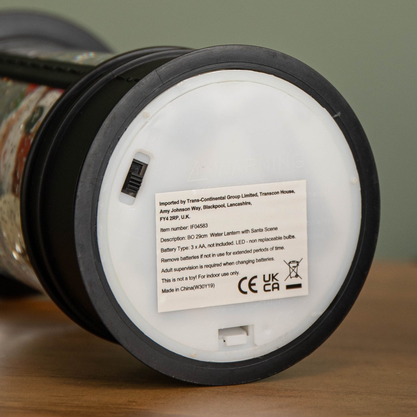 29cm Dual Power LED Christmas Glitter Water Spinner Black Lantern Santa Scene