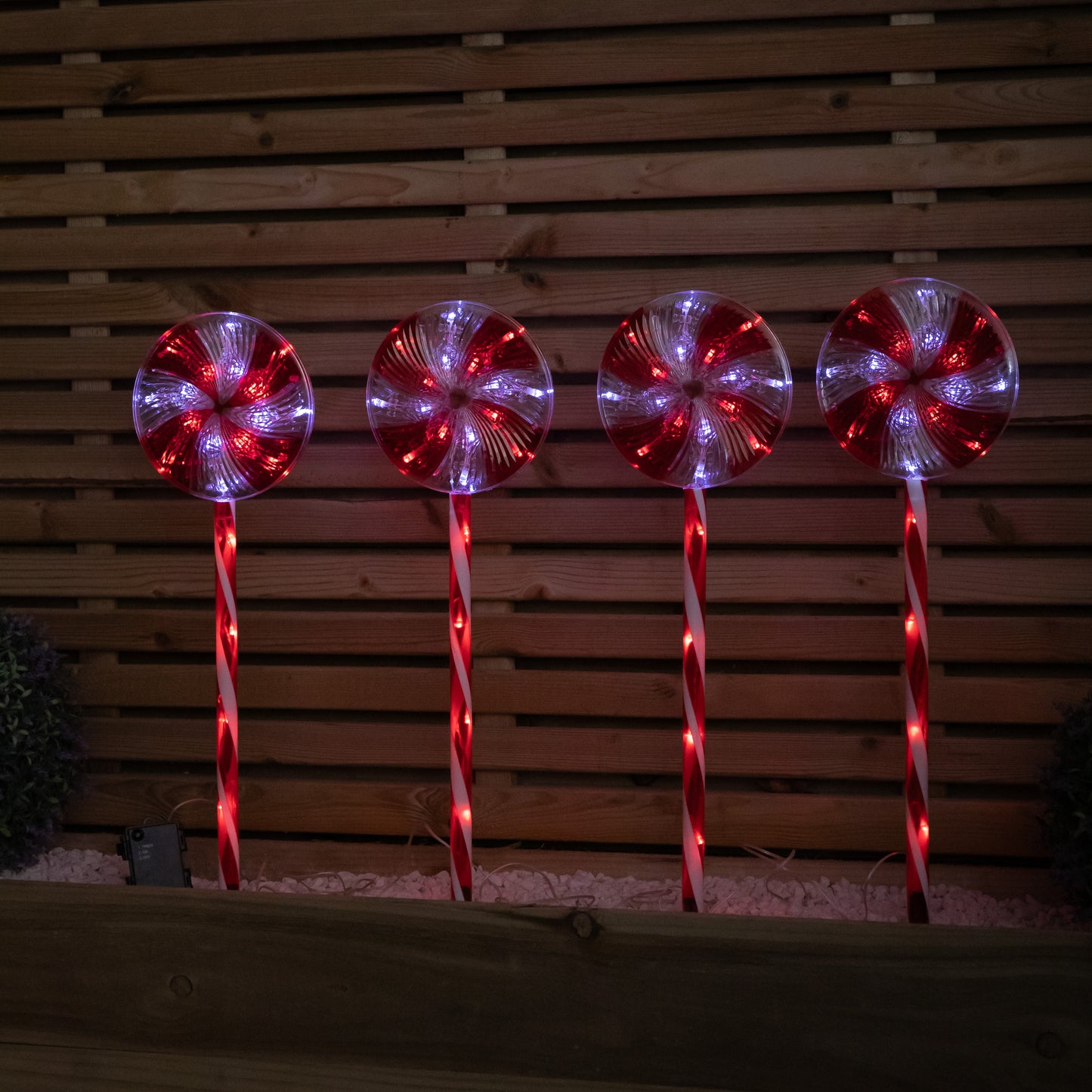 70cm Battery Powered Light up Candy Swirl Pathlights with Red and White LEDs