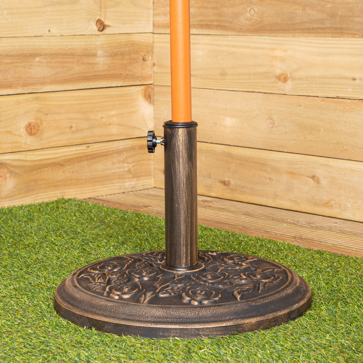 9kg 45cm Bronze Cast Iron Effect Garden Patio Parasol Base with Rose Design