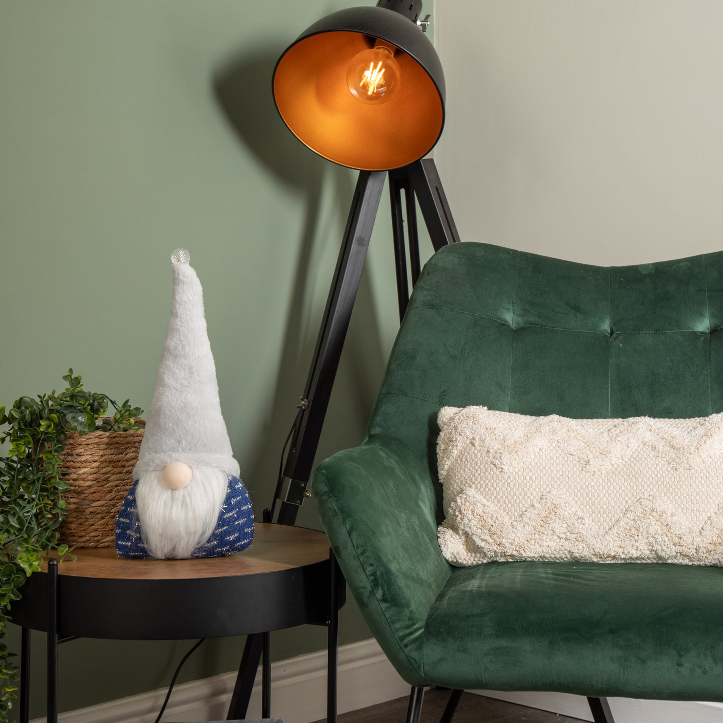 35cm Festive Christmas Sitting Light Up Lit Gonk with Grey Hat and Blue Body